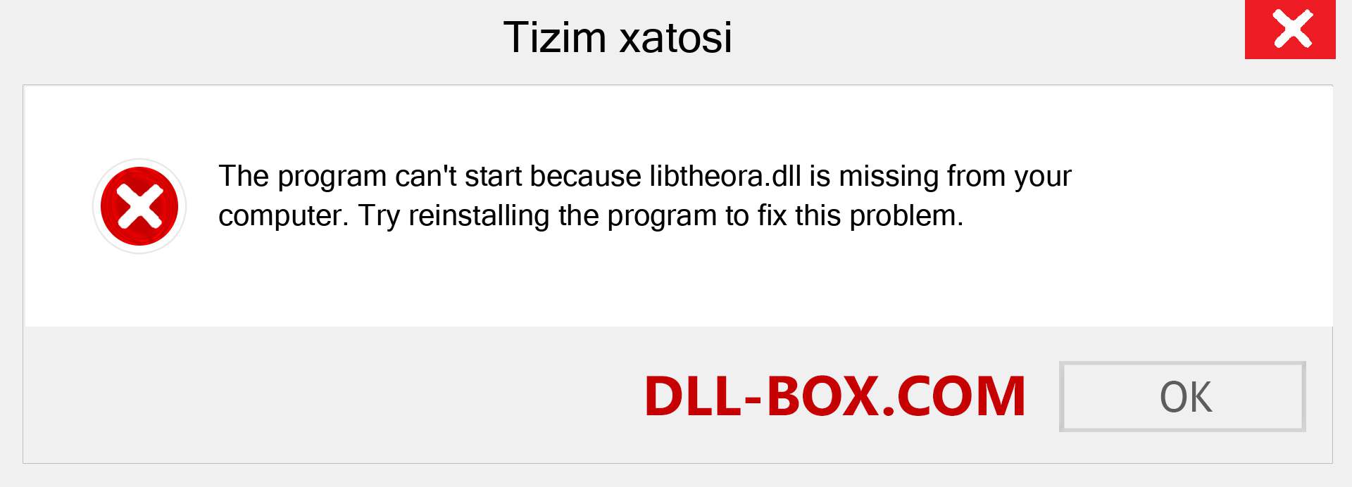 libtheora.dll fayli yo'qolganmi?. Windows 7, 8, 10 uchun yuklab olish - Windowsda libtheora dll etishmayotgan xatoni tuzating, rasmlar, rasmlar